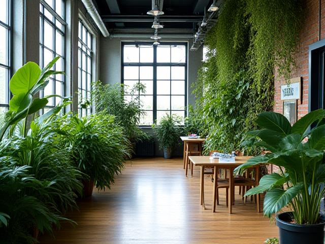 Co-working space med hængende planter